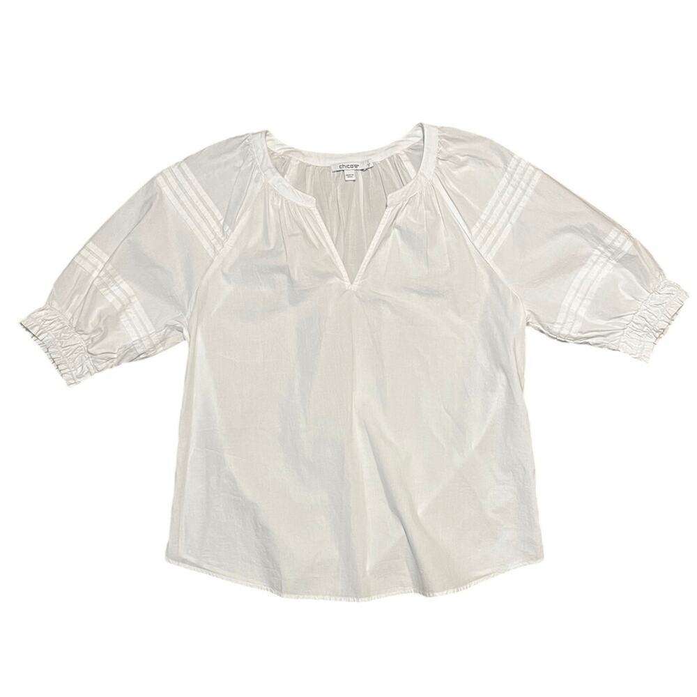 Chico’s White V-Neck Short Sleeve Cotton Poplin Top Peasant Style Size 2 US 8 - Picture 4 of 7